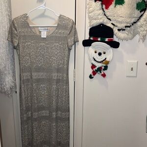 Jessica Howard Metallic Silver Patterned Asymmetrical Evening Dress 8 Vintage